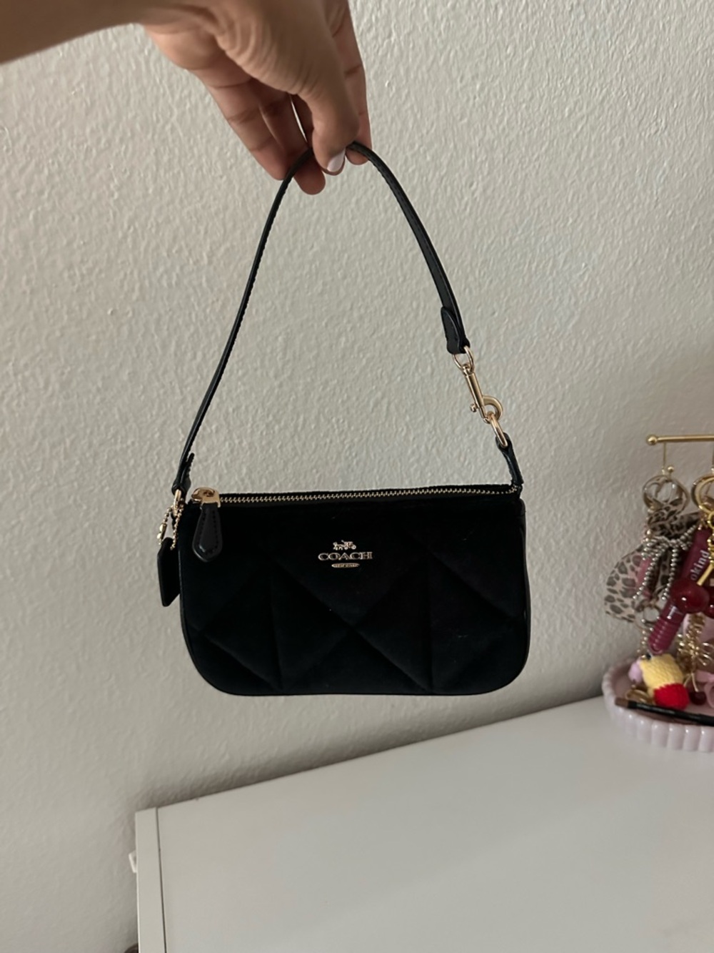 Coach Nolita 19 black velvet quilted shoulder bag. NWT with Gold Hardware